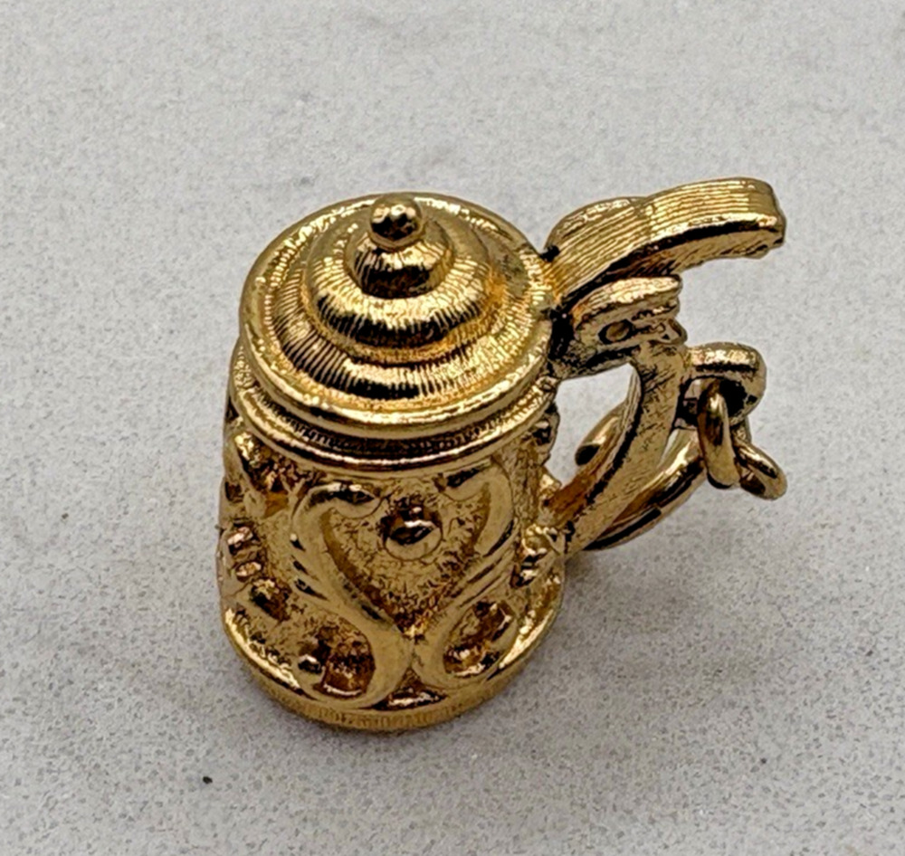 Monet Bracelet Charm Stein Mug Sloop Gold Tone Spring Ring Clasp Vintage Signed